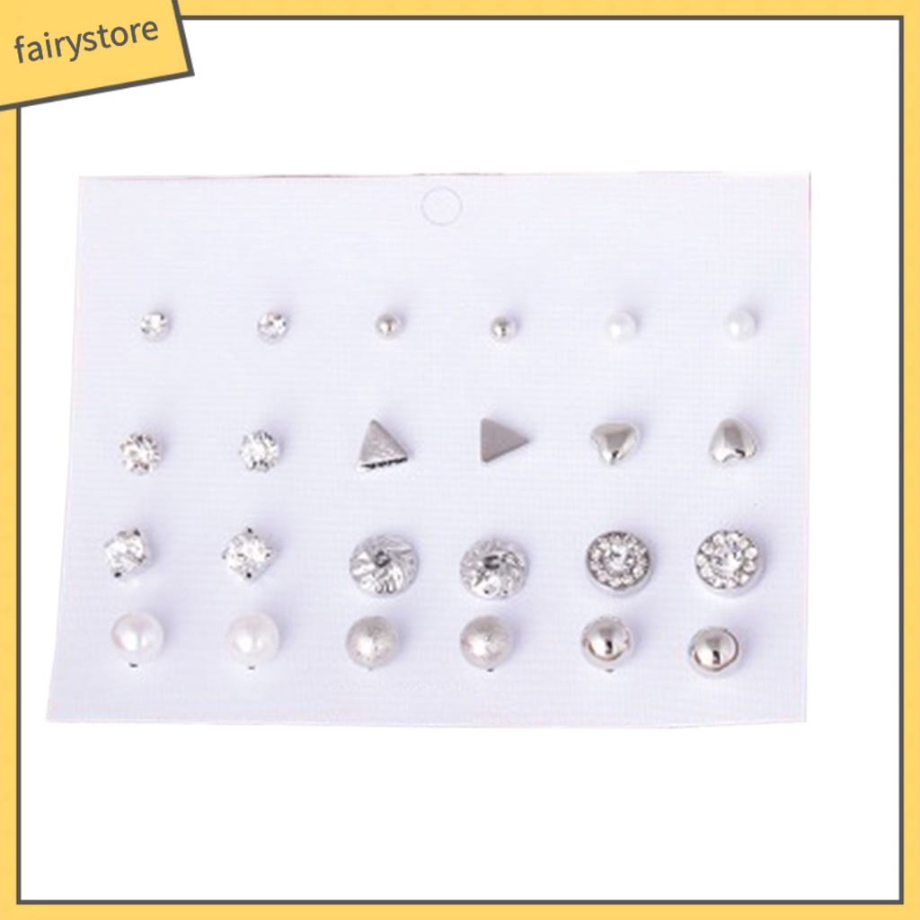 Set 12 Đôi Bông Tai Đính Đá Nhiều Kiểu Dáng Cho Nữ