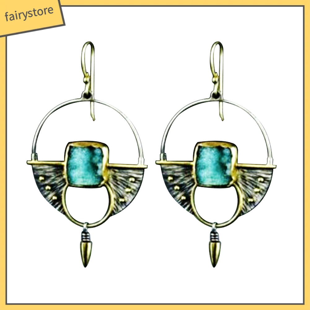 Bông Tai Hình Tròn Đính Đá Mặt Trăng Nhân Tạo Thời Trang Vintage Dành Cho Nữ