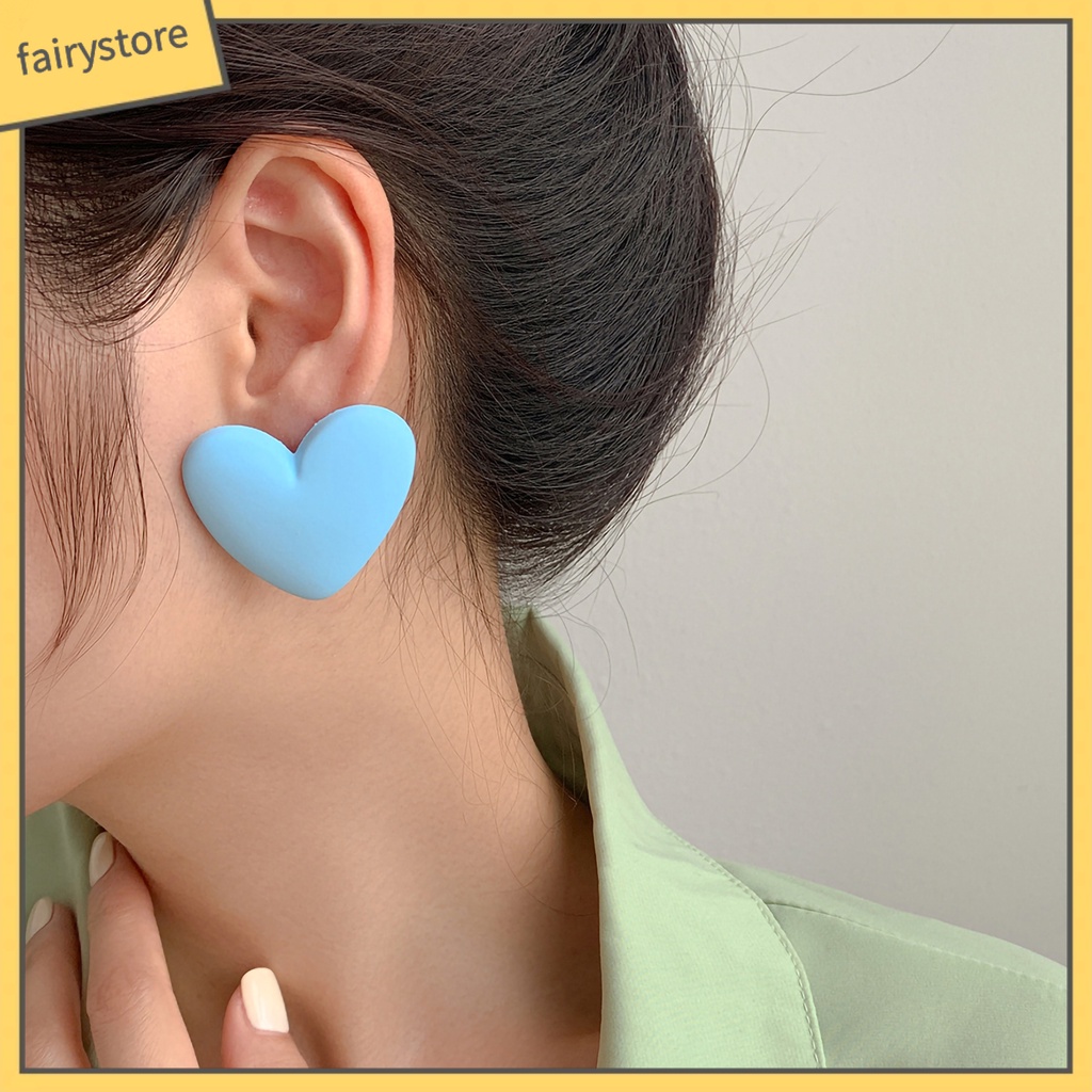 1 Đôi Bông Tai Hình Trái Tim Màu Sắc Kẹo Ngọt Phong Cách Hàn Quốc Dành Cho Nữ