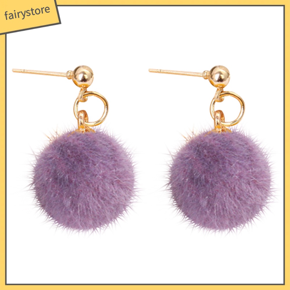 Bông Tai Hình Giọt Nước Gắn Bóng Lông Thời Trang Mùa Đông Cho Nữ