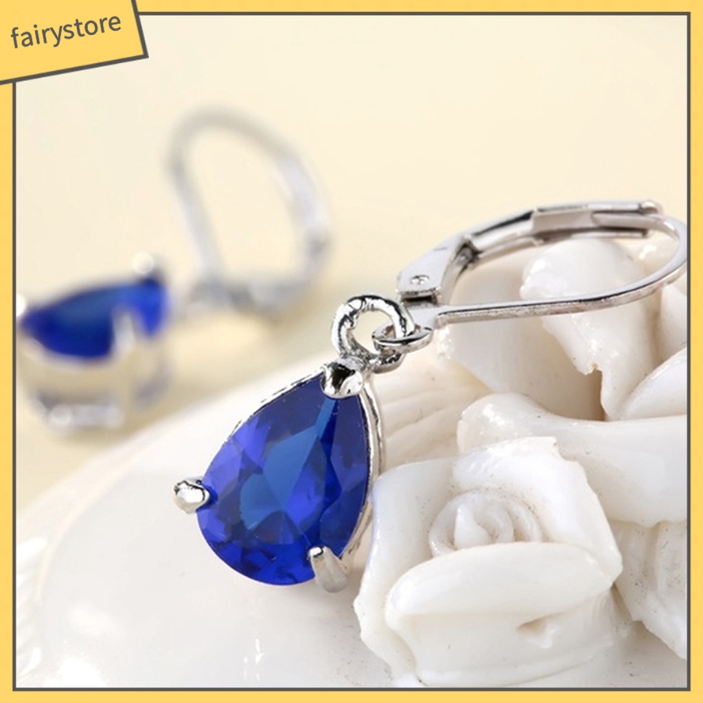 1 Đôi Bông Tai Hợp Kim Hình Giọt Nước Đính Pha Lê Sang Trọng