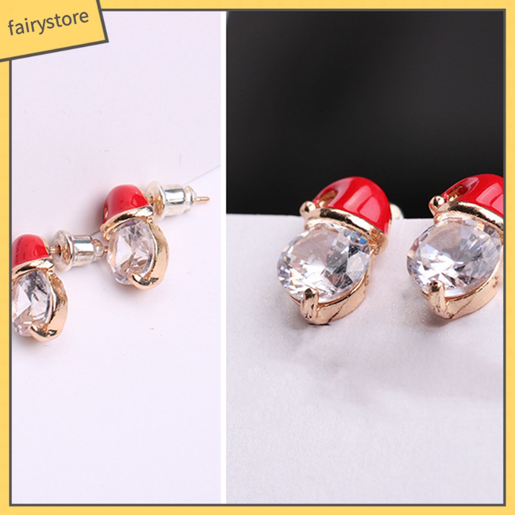 1 Đôi Bông Tai Hình Nón Giáng Sinh Đính Đá Thời Trang Dành Cho Nữ