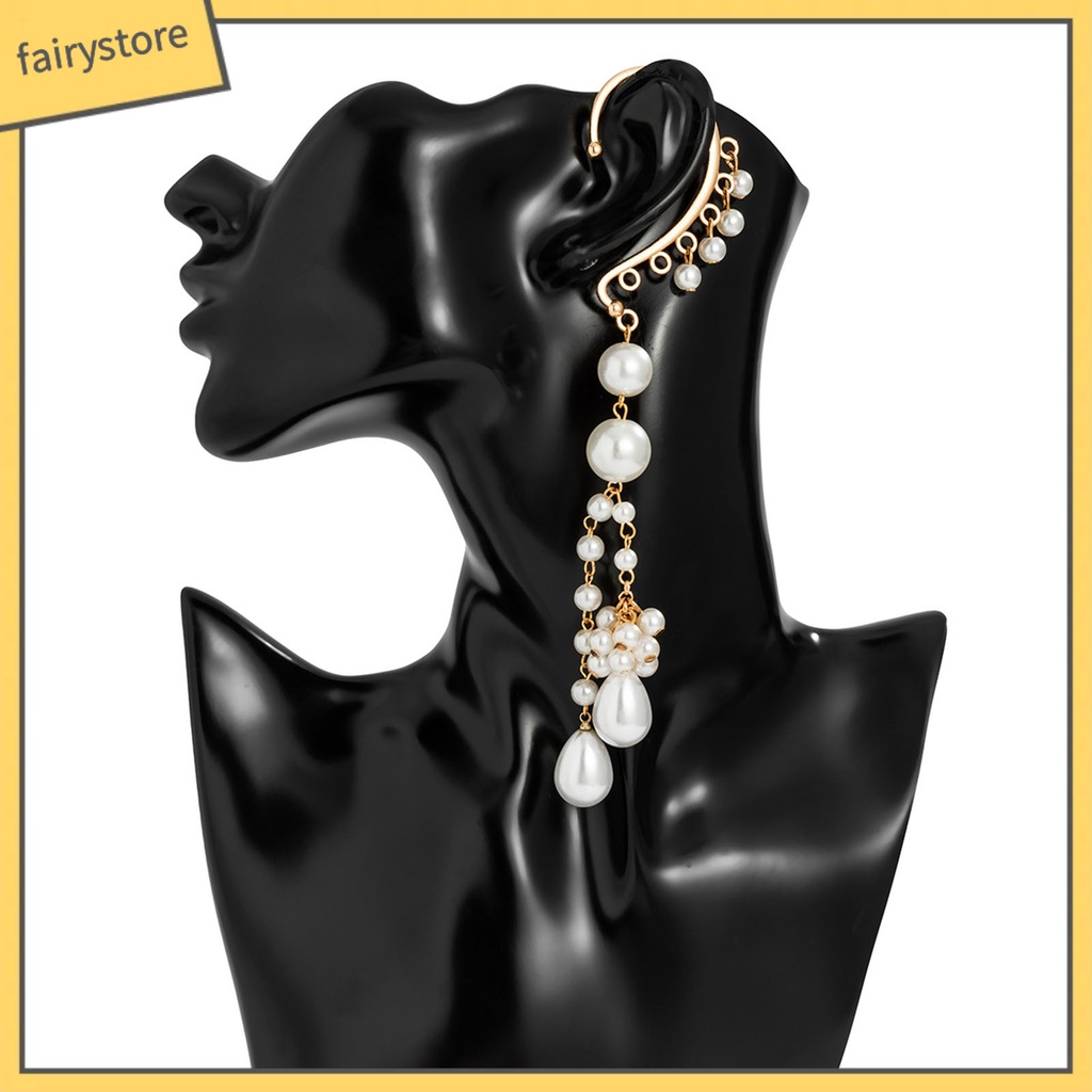 1 Khuyên Kẹp Vành Tai Dáng Dài Đính Ngọc Trai Nhân Tạo Thời Trang