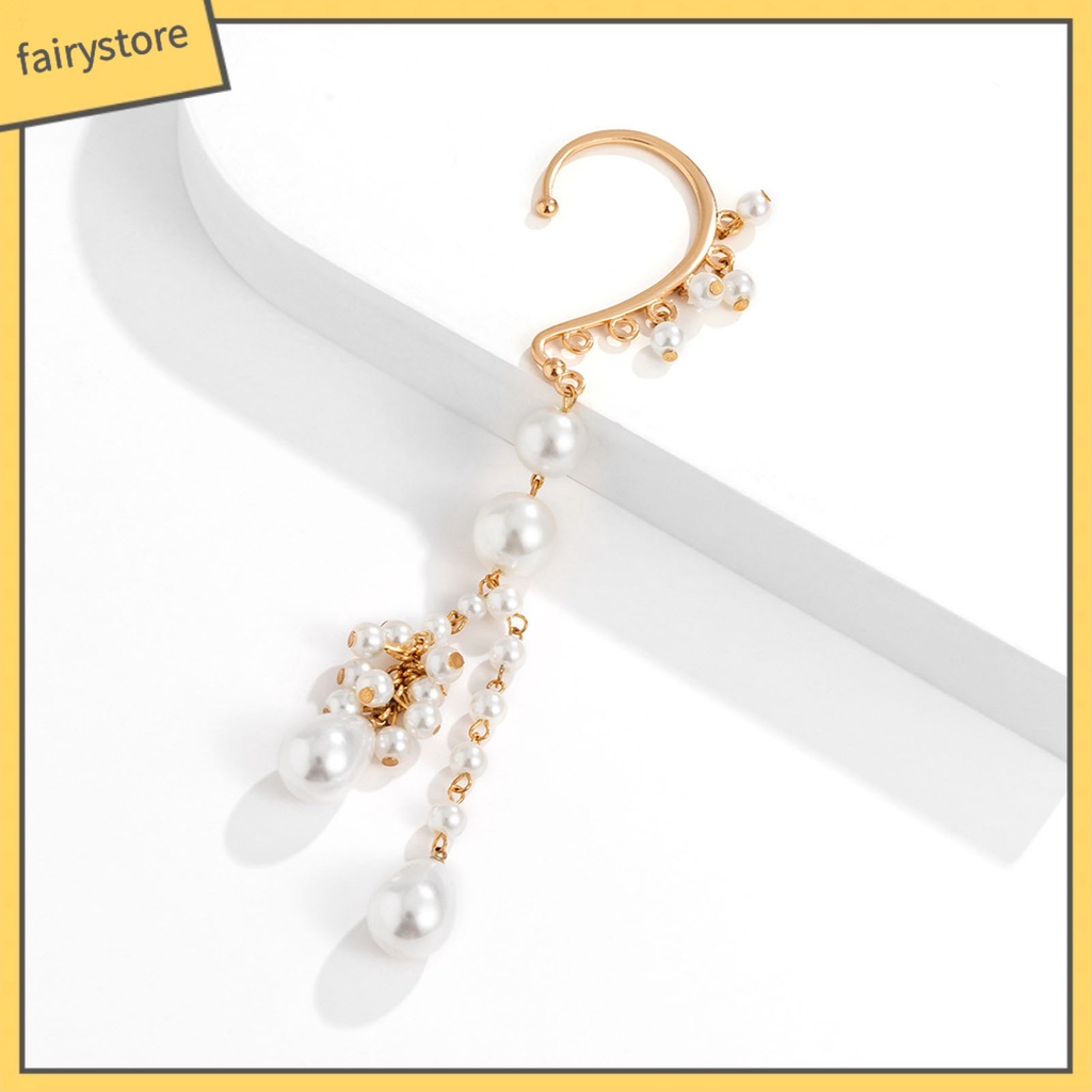 1 Khuyên Kẹp Vành Tai Dáng Dài Đính Ngọc Trai Nhân Tạo Thời Trang