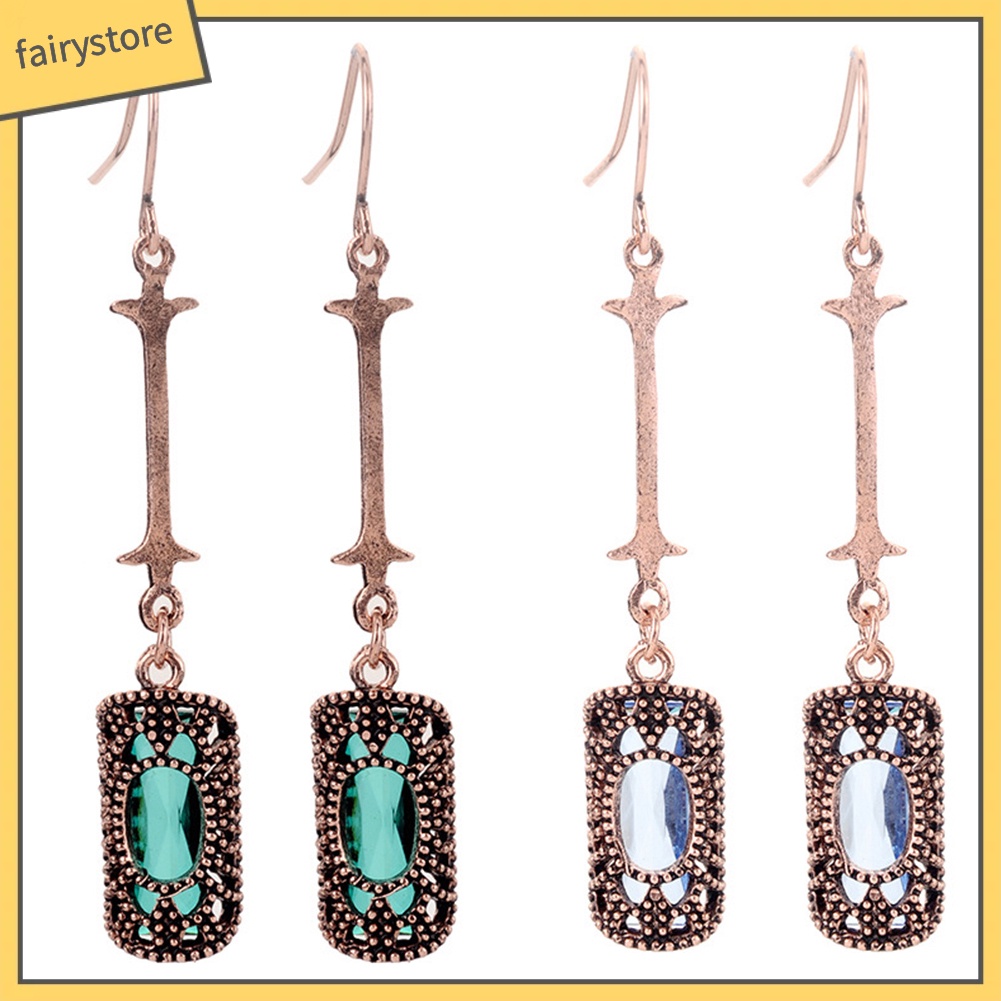 Bông Tai Dài Hình Chữ Nhật Đính Đá Zircon Phong Cách Retro Dành Cho Nữ