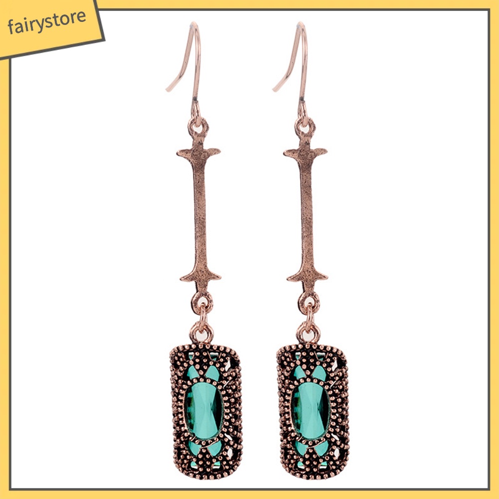 Bông Tai Dài Hình Chữ Nhật Đính Đá Zircon Phong Cách Retro Dành Cho Nữ