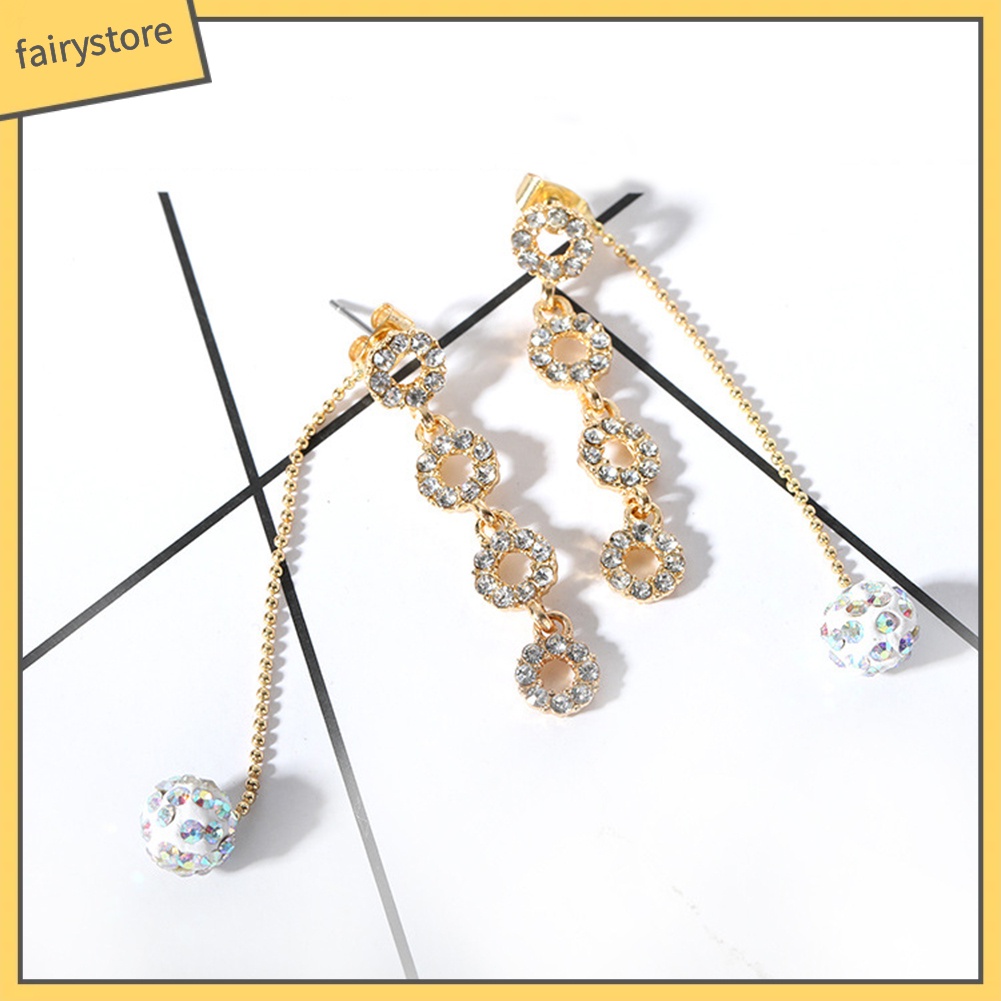 Bông Tai Dáng Dài Đính Đá Phối Tua Rua Thời Trang Cho Nữ