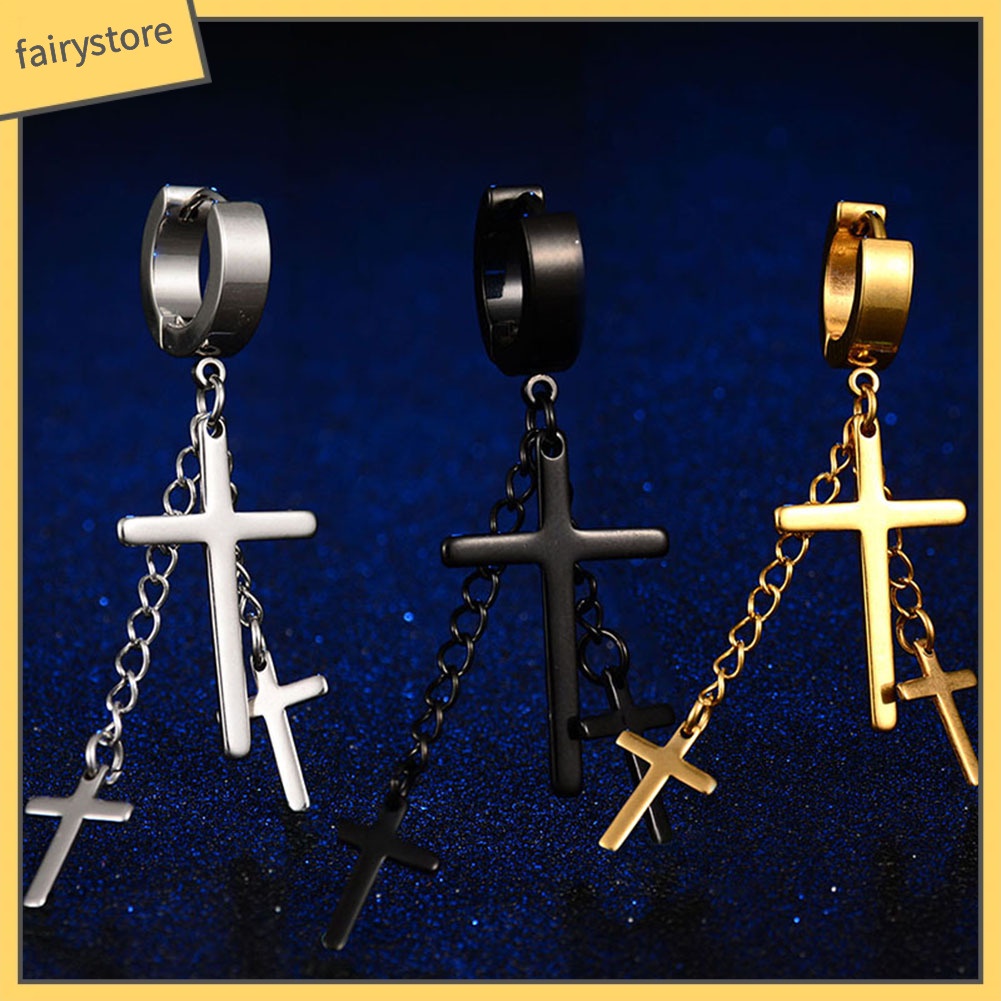 Bông Tai Hình Chữ Thập Nhiều Lớp Phong Cách Punk Cá Tính Cho Nữ