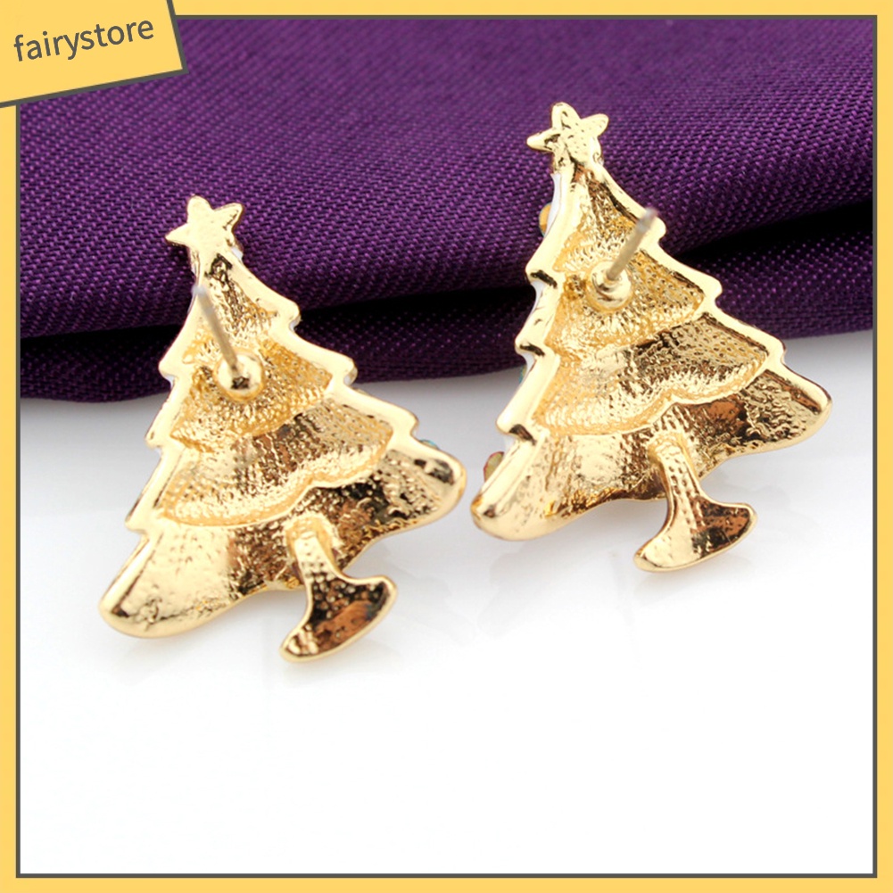 Bông Tai Hình Cây Thông Giáng Sinh Đính Đá Nhiều Màu Sắc Thời Trang