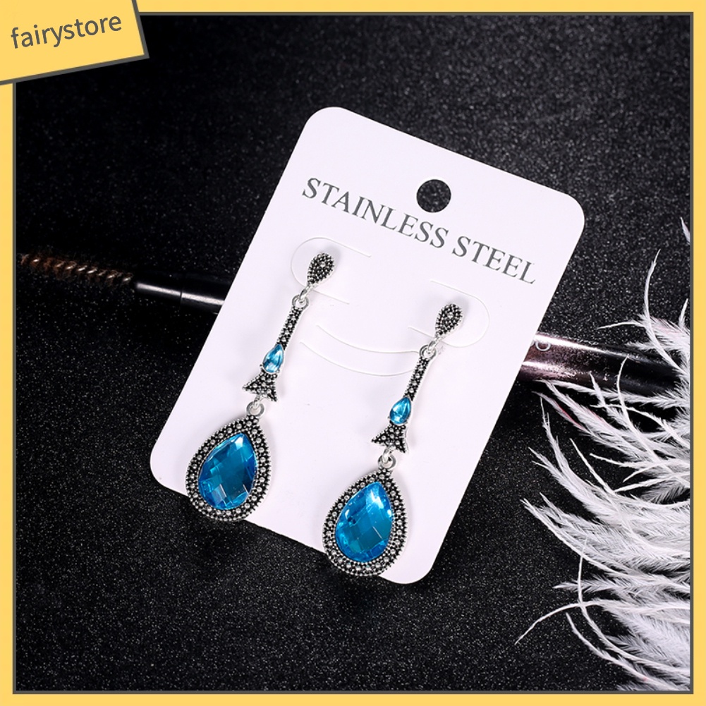 Bông Tai Dài Hình Giọt Nước Đính Đá Phong Cách Vintage Dành Cho Nữ