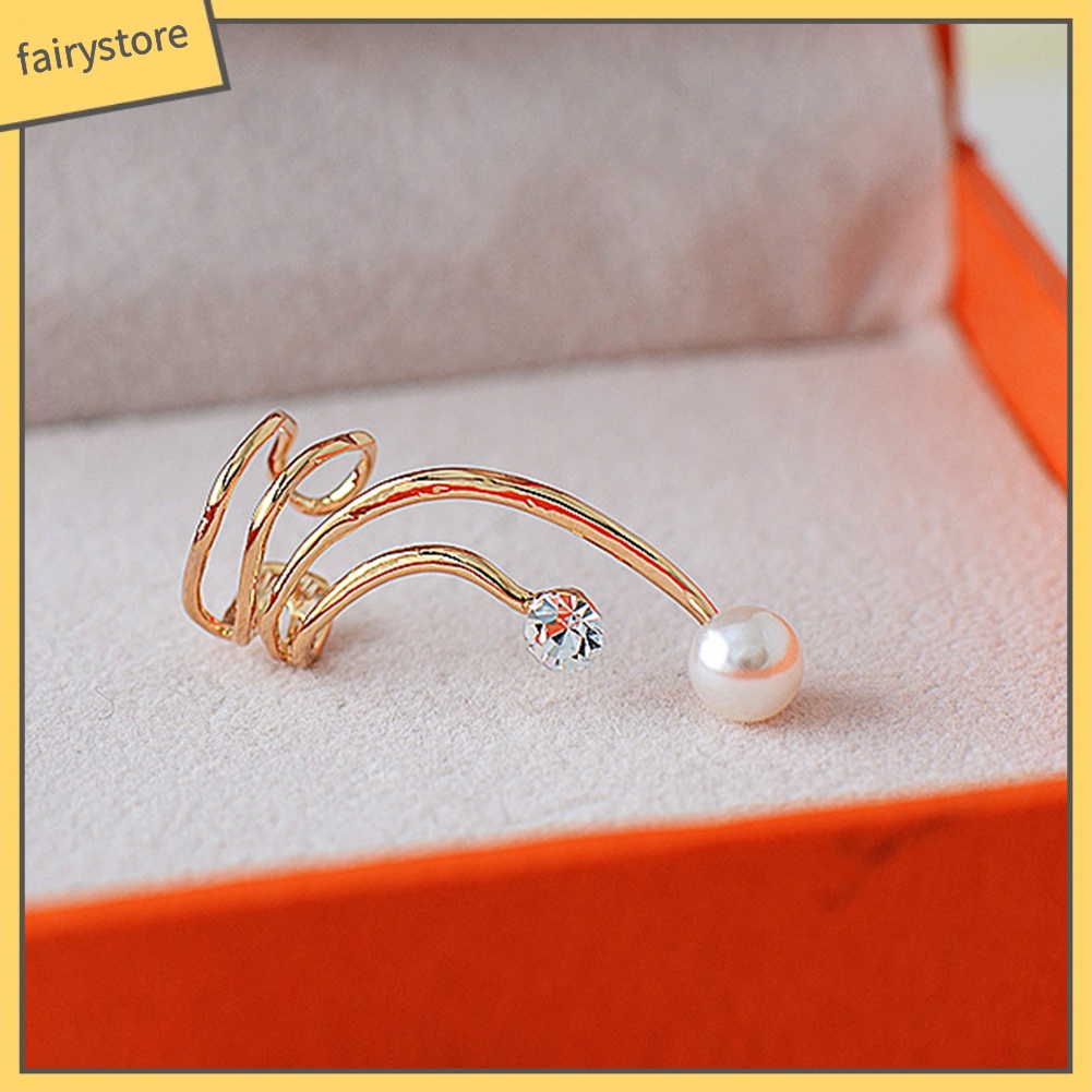 1 Khuyên Kẹp Vành Tai Đính Đá / Ngọc Trai Nhân Tạo Thời Trang