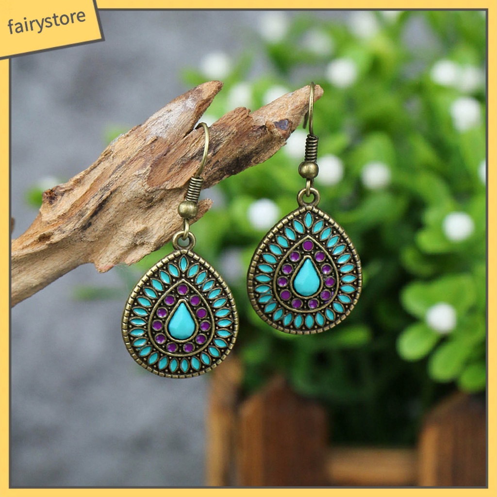 1 Đôi Bông Tai Hình Giọt Nước Đính Kim Tuyến Phong Cách Bohemia Dành Cho Nữ