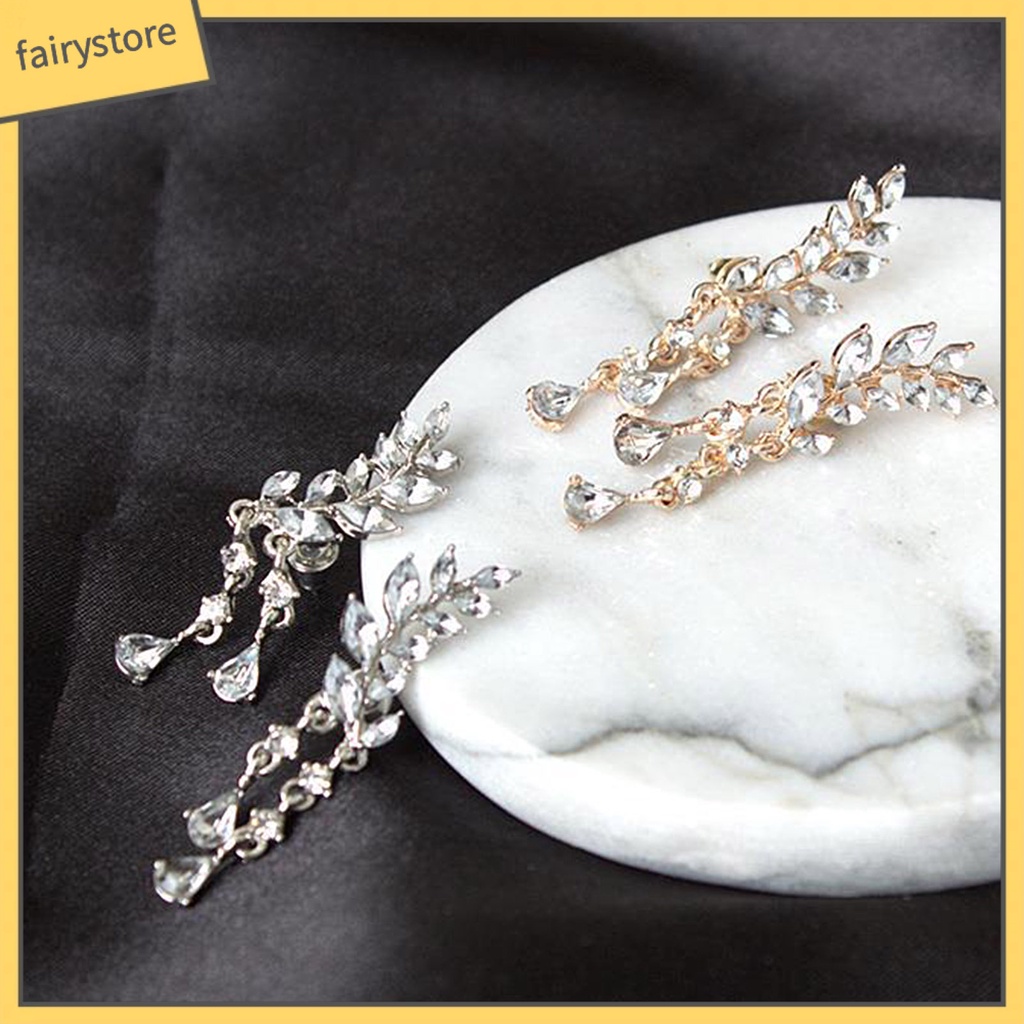 1 Đôi Bông Tai Hình Giọt Nước Đính Đá Lấp Lánh Dành Cho Cô Dâu