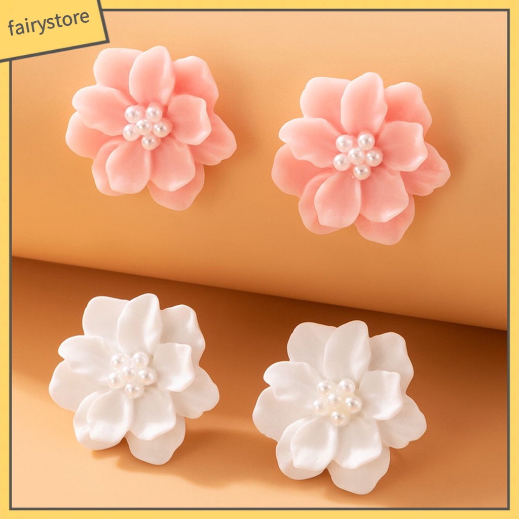 [FRO] 1 Đôi Bông Tai Đinh Tán Chống Dị Ứng Hình Hoa Đính Ngọc Trai Nhân Tạo Tinh Tế