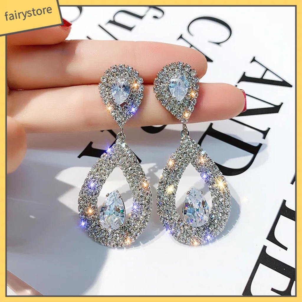 1 Đôi Bông Tai Hình Giọt Nước Đính Đá Lấp Lánh Dành Cho Nữ