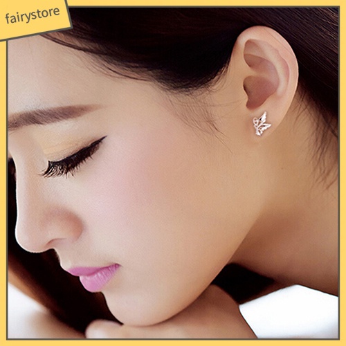 Bông Tai Mạ Bạc Hình Bướm Rỗng Cho Nữ