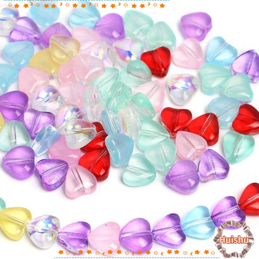 HS 200 Hạt Cườm Hình Trái Tim Kính 8mm Dùng Làm Vòng Đeo Tay,