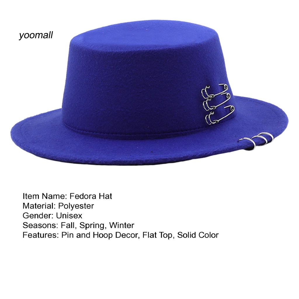 Yo / Mũ Fedora Len Vành Phẳng Màu Trơn Trang Trí Retro Chống Nắng Dành Cho Nam Nữ