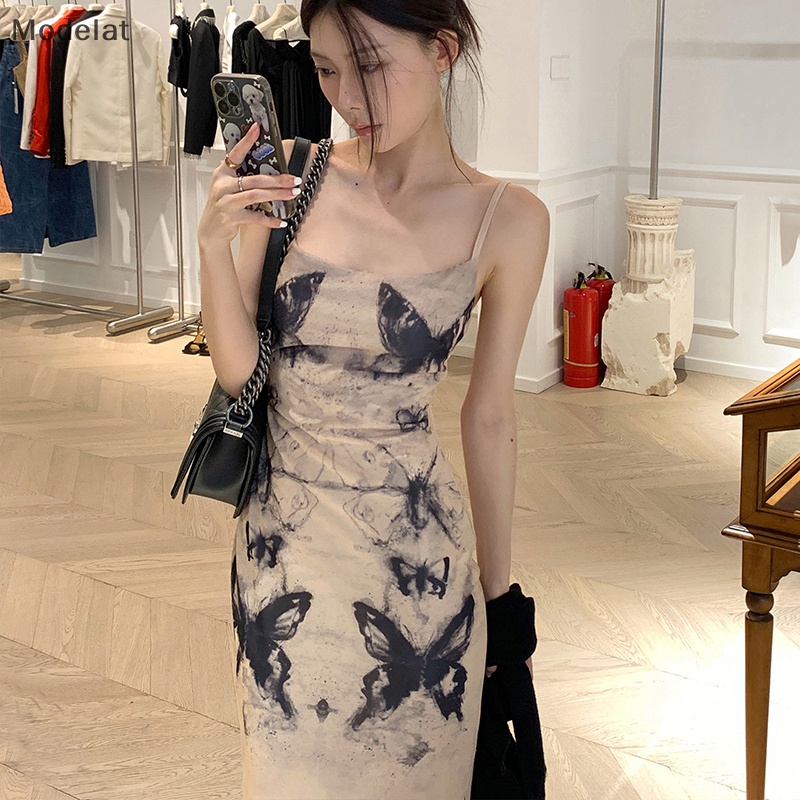 Đầm Ôm Không Tay In Họa Tiết Cổ Điển Quyến Rũ Dành Cho Nữ