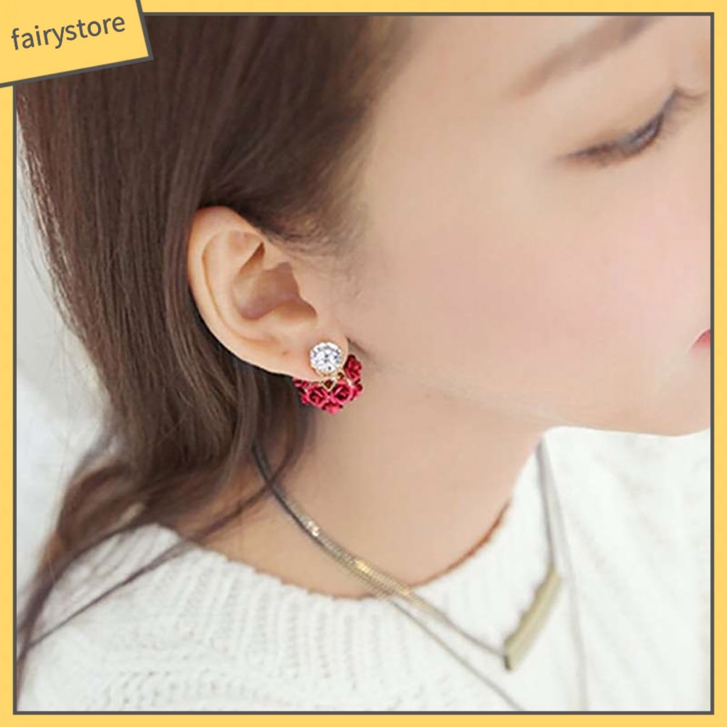 Bông Tai Hình Hoa Hồng Đính Đá Bằng Hợp Kim Tinh Tế Thời Trang Dự Tiệc