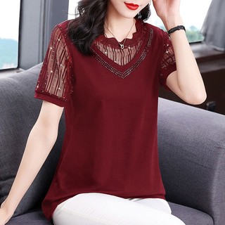 Áo Thun Tay Ngắn Phối Lưới Plus Size Thời Trang Mùa Hè Cho Nữ