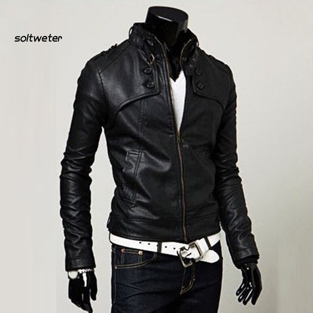 Áo Khoác Giả Da Trơn Cổ Đứng Thời Trang Mùa Thu Cho Nam