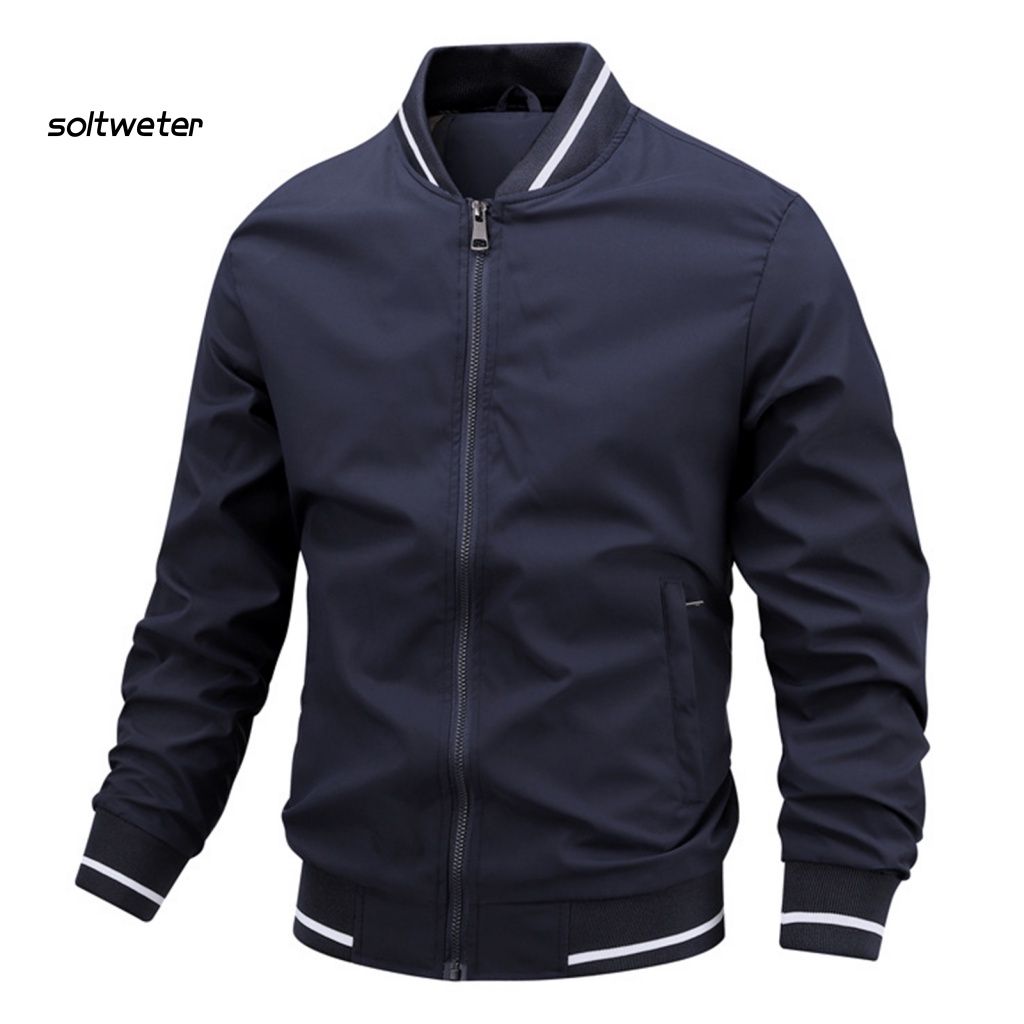 Áo Khoác Bomber Cổ Đứng Dáng Rộng Màu Trơn Phong Cách Đường Phố Thu Đông Cho Nam