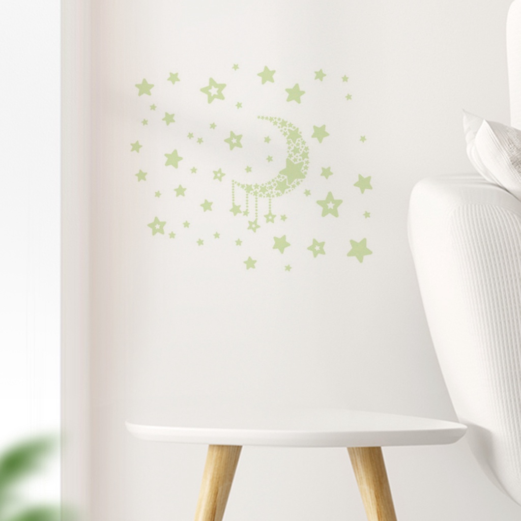 Miếng Dán Tường Dạ Quang Tự Dính Hình Trăng Sao Trang Trí Nhà Cửa DIY