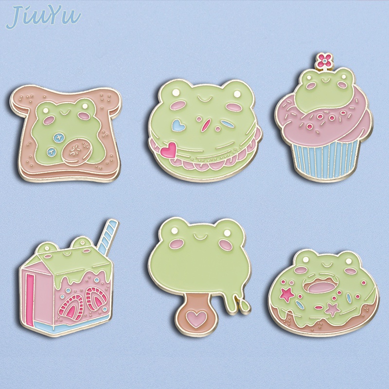 Ghim Cài Áo Hình Ếch Ăn Bánh Donut / Burger / Bánh Donut Tráng Men Độc Đáo Vui Nhộn Cho Bạn Bè