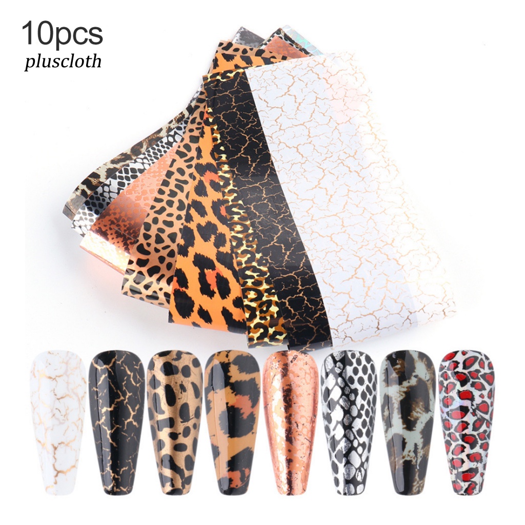 Set 10 Miếng Dán Trang Trí Móng Tay Họa Tiết Da Báo Cho Nữ