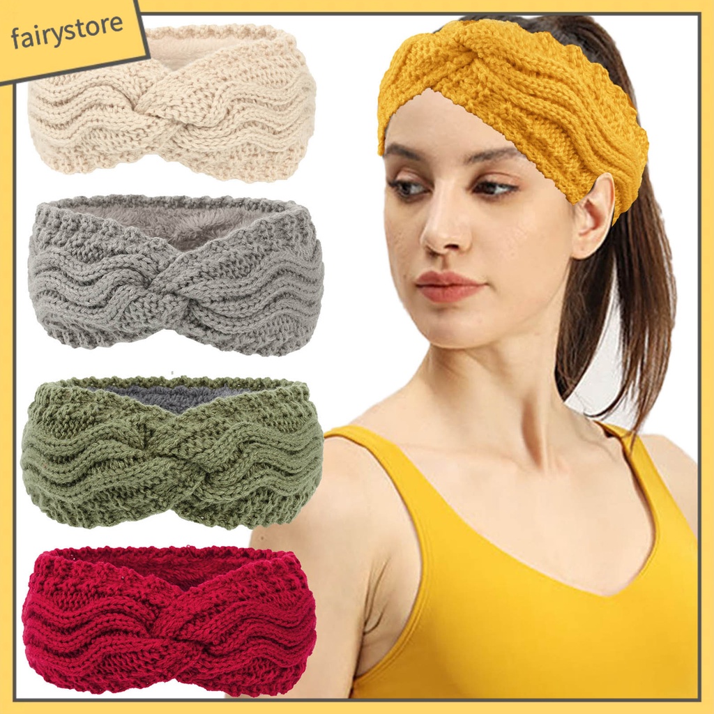 Băng Đô Cài Tóc Vải Lông Cừu Dày Dặn Co Giãn Màu Trơn Thắt Nút Dành Cho Nữ