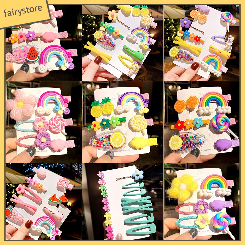 Kẹp Tóc Mái Cầu Vồng Họa Tiết Hoa / Dâu Hoạt Hình Cho Bé Gái