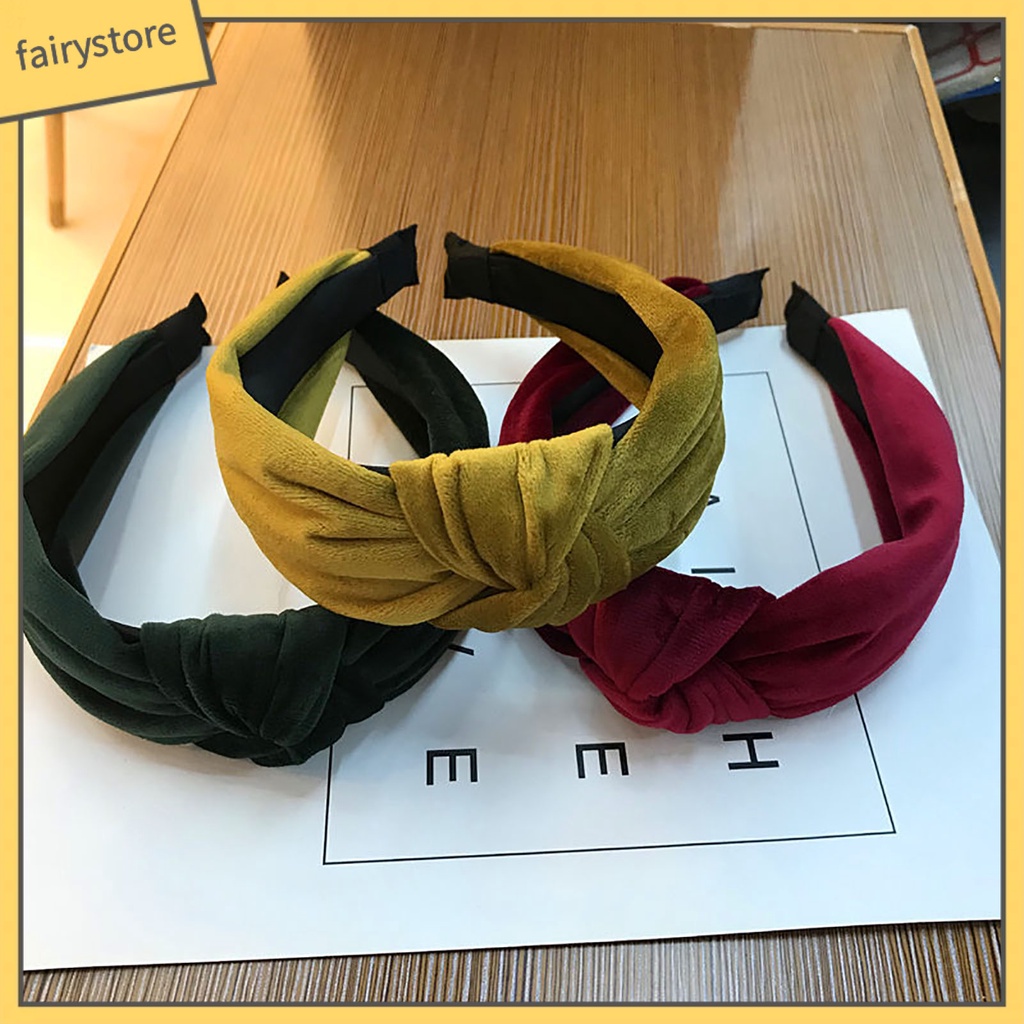 Băng Đô Nhung Thắt Nút Co Giãn Bản Rộng Phong Cách Hàn Quốc Thanh Lịch Cho Nữ Mặc Hàng Ngày