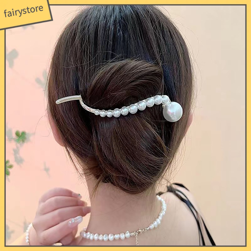 Kẹp Tóc Dạng Xoắn Đính Ngọc Trai Giả Chống Trượt Trang Trí Tóc Đơn Giản Thanh Lịch