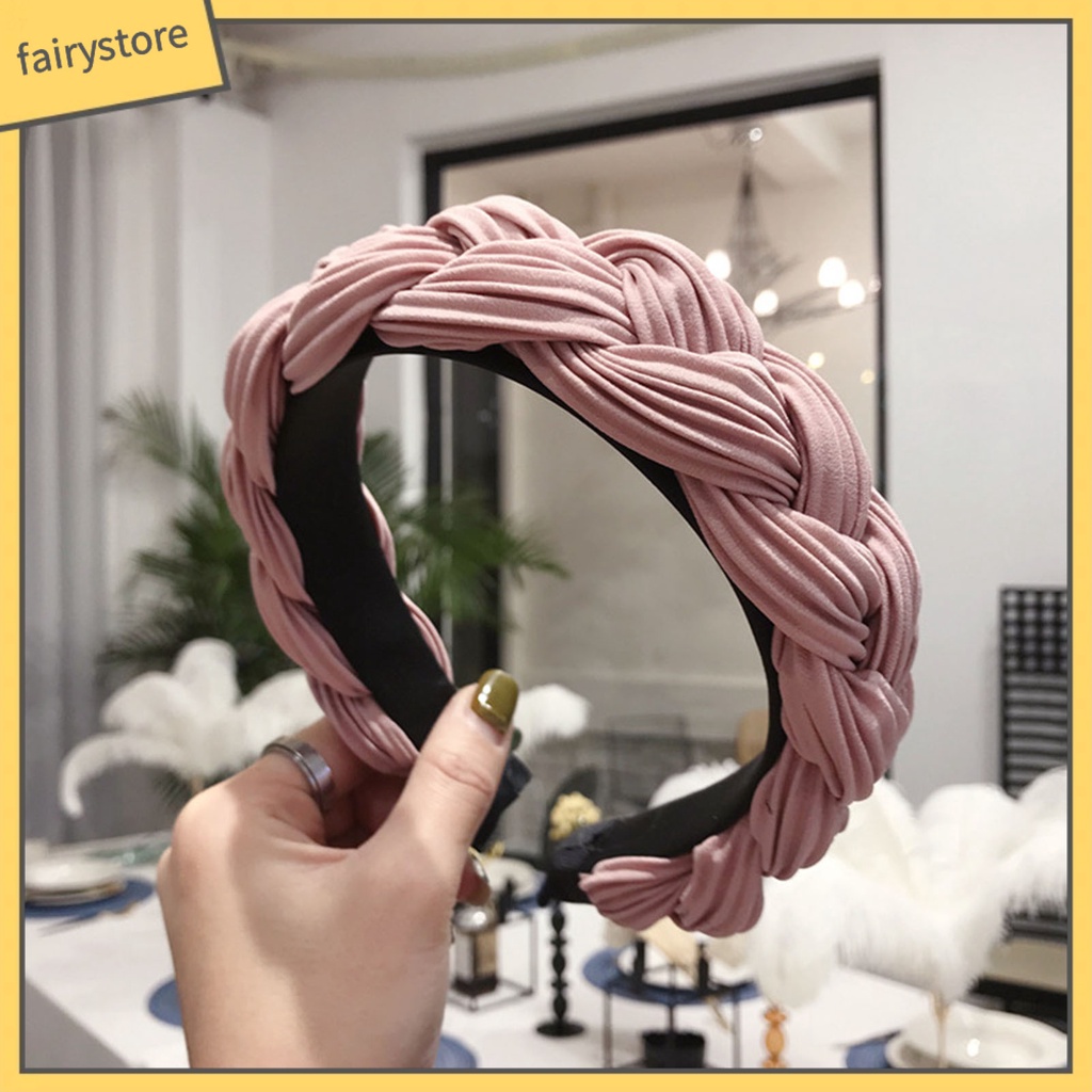 Băng Đô Cài Tóc Bản Rộng Chống Trượt Thắt Nút Chéo Màu Sắc Trơn Dành Cho Nữ
