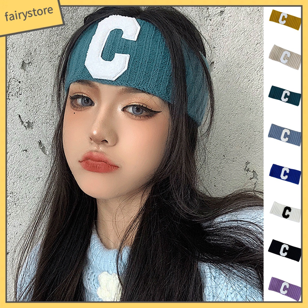 Băng Đô Thể Thao Bản Rộng Có Gân In Chữ C Mỏng Ấm Áp Cho Nữ