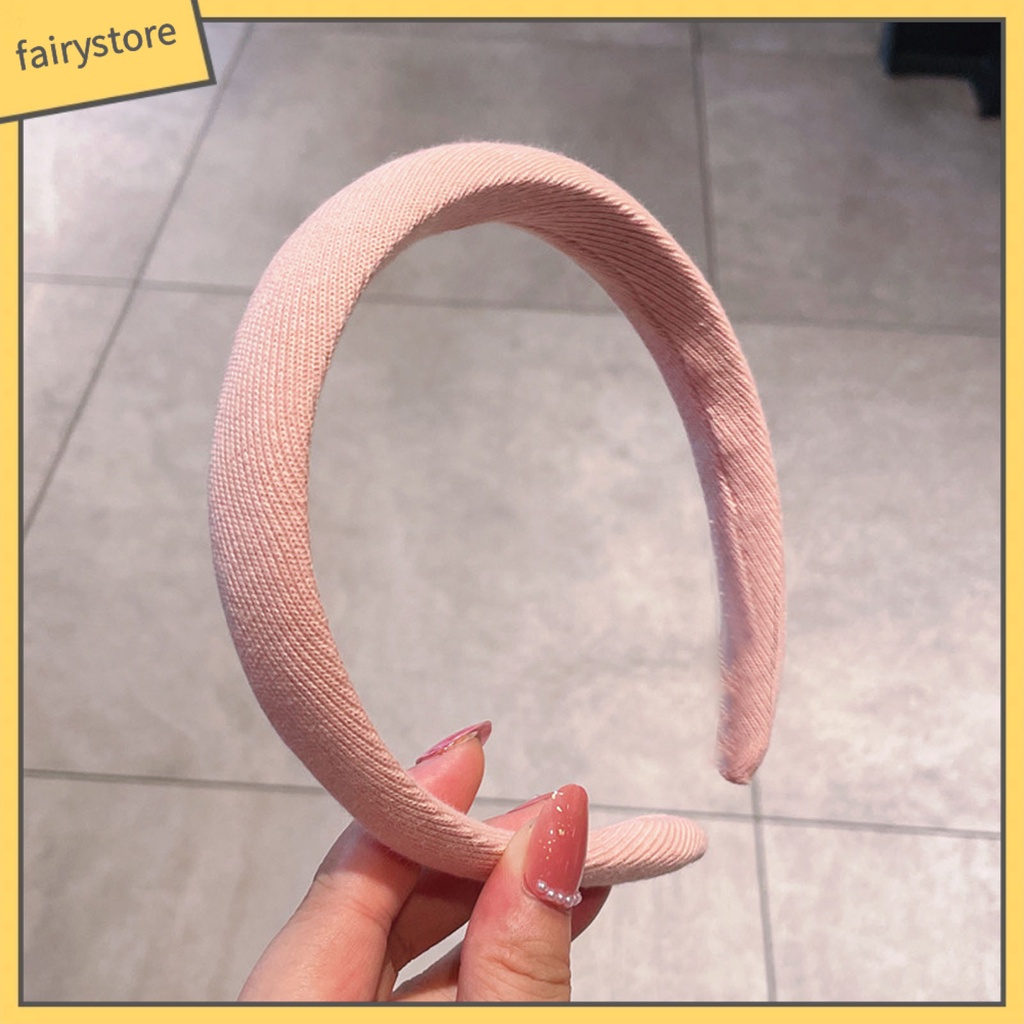 Băng Đô Cài Tóc Bản Rộng Tăng Chiều Cao Bằng Xốp Chống Trượt Màu Trơn Có Gân