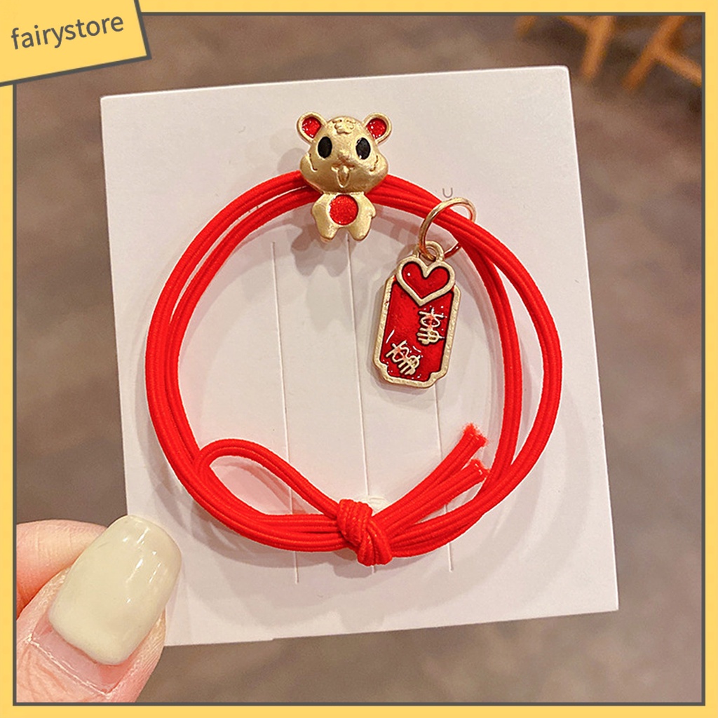 Dây Cột Tóc Co Giãn Họa Tiết Hoạt Hình Phong Cách Trung Hoa