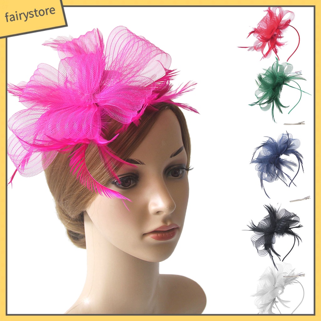 [FRO] Cài Tóc Lưới Thắt Nơ Nhiều Lớp Đính Lông Vũ Cổ Điển Nhìn Xuyên Qua Đầu Trang Trí Đám Cưới