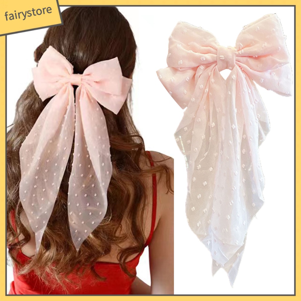 Kẹp Tóc Nơ Phối Dây Ruy Băng Tua Rua Chống Trượt Trang Trí Tóc Cho Nữ