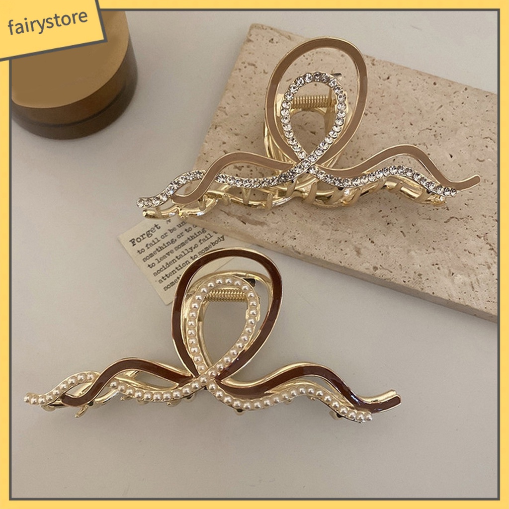 Kẹp Tóc Hình Gợn Sóng Đính Đá / Ngọc Trai Giả Chống Trượt Siêu Bền Thời Trang Cho Nữ