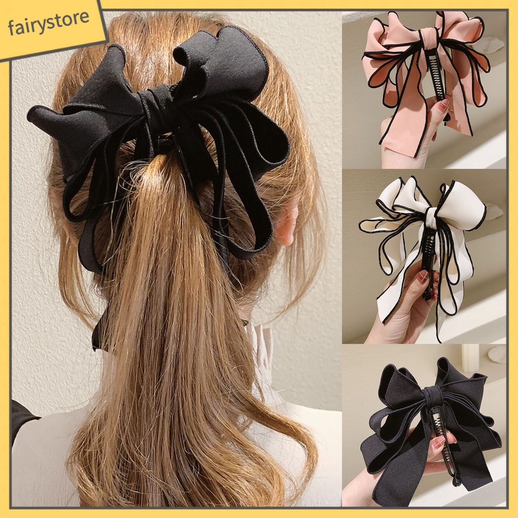 Kẹp Tóc Đuôi Ngựa Nhiều Lớp Đính Nơ Thời Trang Cho Nữ