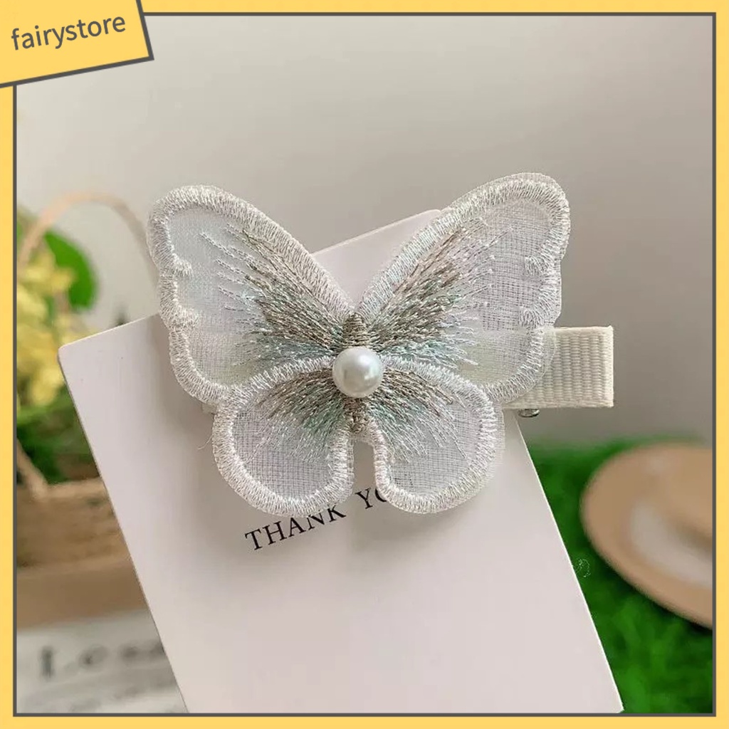 Set 10 Kẹp Tóc Vải Ren Thêu Hình Bướm 3D Ngọt Ngào