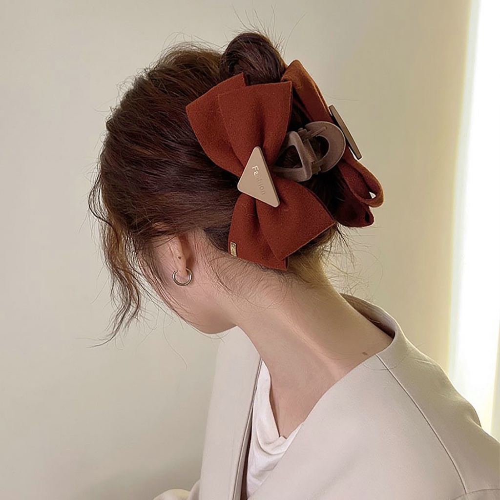 Kẹp Tóc Càng Cua Đính Nơ Vải Hai Mặt Màu Đục Phong Cách Hàn Quốc Cho Nữ