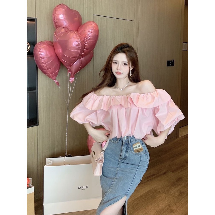 COZOK Áo peplum Trễ Vai Tay Phồng Ngắn Gợi Cảm Cho Nữ