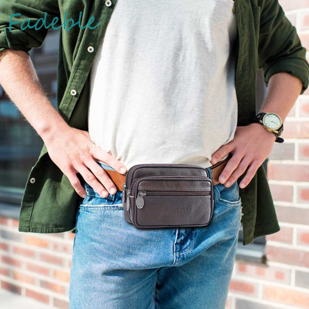 Túi Đeo Hông Da PU Nhiều Ngăn Màu Trơn Phong Cách Vintage Cho Nam