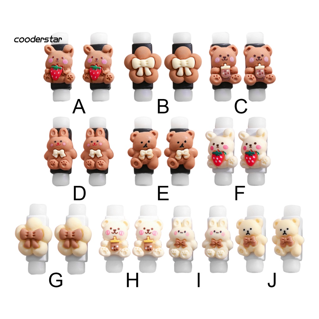 1 Cặp Phụ Kiện Bảo Vệ Dây Cáp Sạc Bằng Silicon Họa Tiết Hoạt Hình Dễ Thương Cho Điện Thoại Android