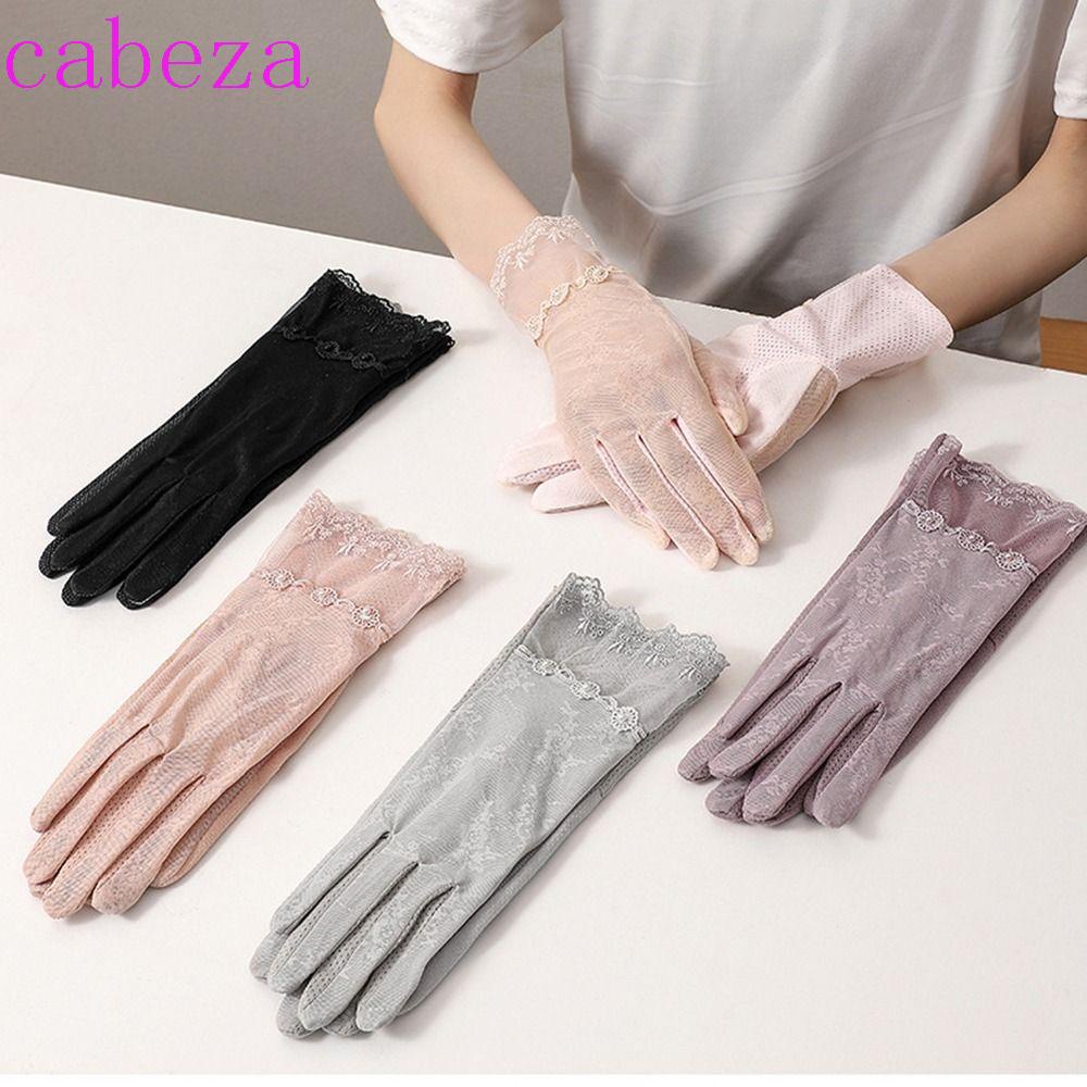 Găng Tay Lái Xe Vải Lụa Lạnh Phối Ren Có Thể Chạm Màn Hình Cảm Ứng Thời Trang