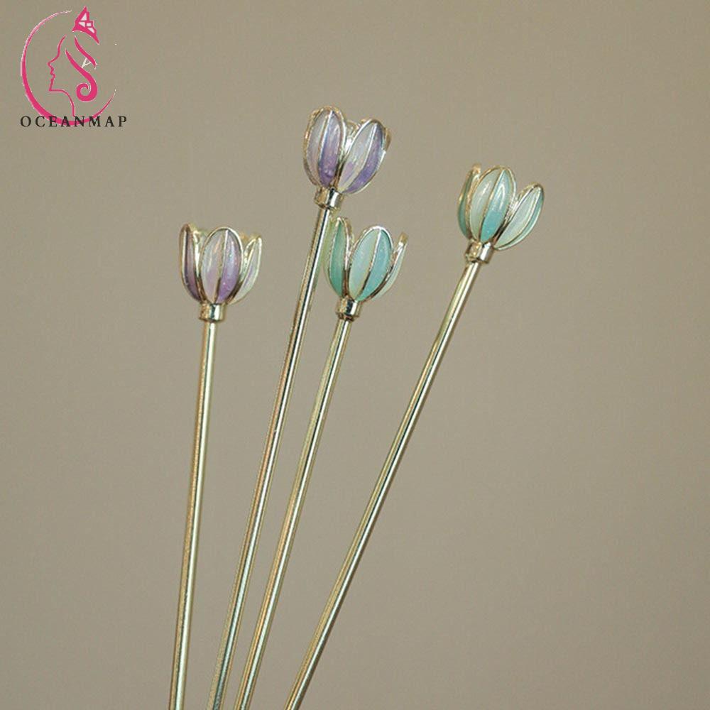 OCEANMAP Trâm Cài Tóc Hình Hoa Tulip Bằng Hợp Kim Phong Cách Hanfu Ngọt Ngào Thanh Lịch