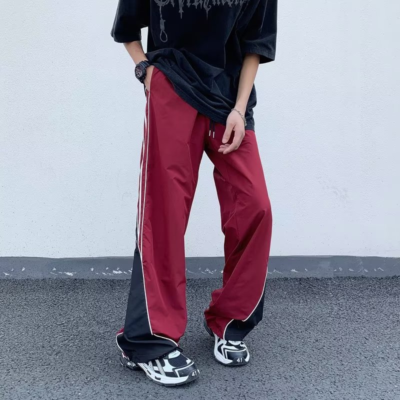 Quần Dài Thể Thao Thêu Họa Tiết Màu Sắc Tương Phản Phong Cách Đường Phố Cho Nam